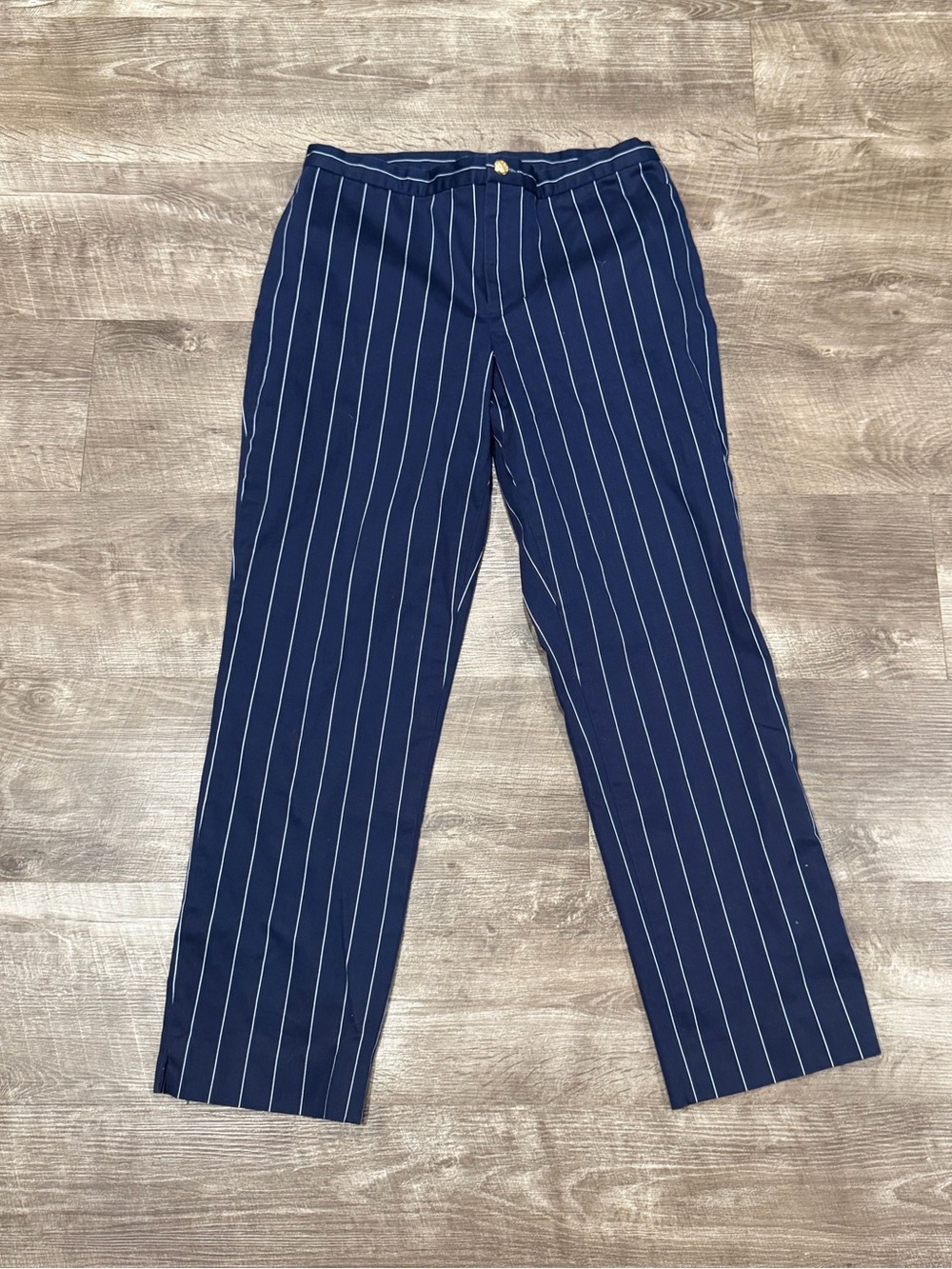 Lauren Ralph Lauren Navy Blue Pinstripe Pants Womens Size 10 With Gold Button A